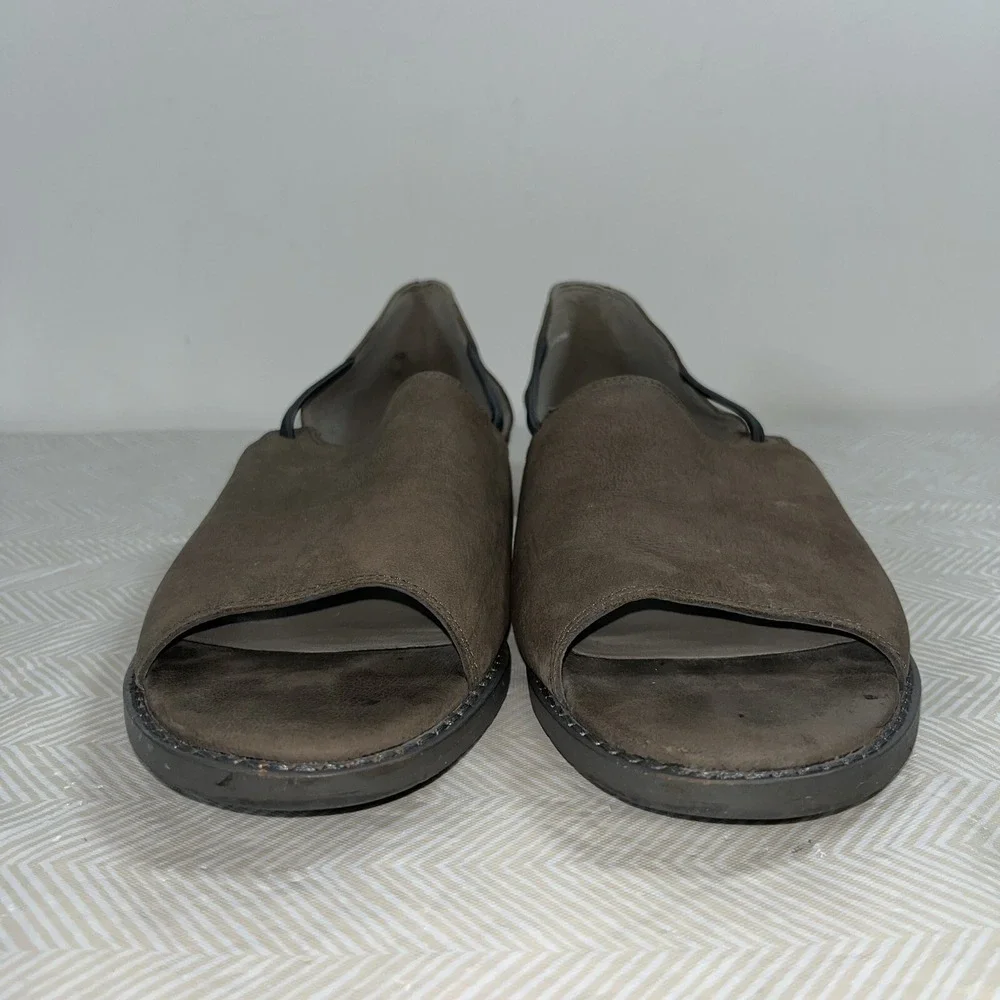 Eileen Fisher Women's Peep Toe Sandals Flat Shoes Sz 7 Brown Suede Flats Leather